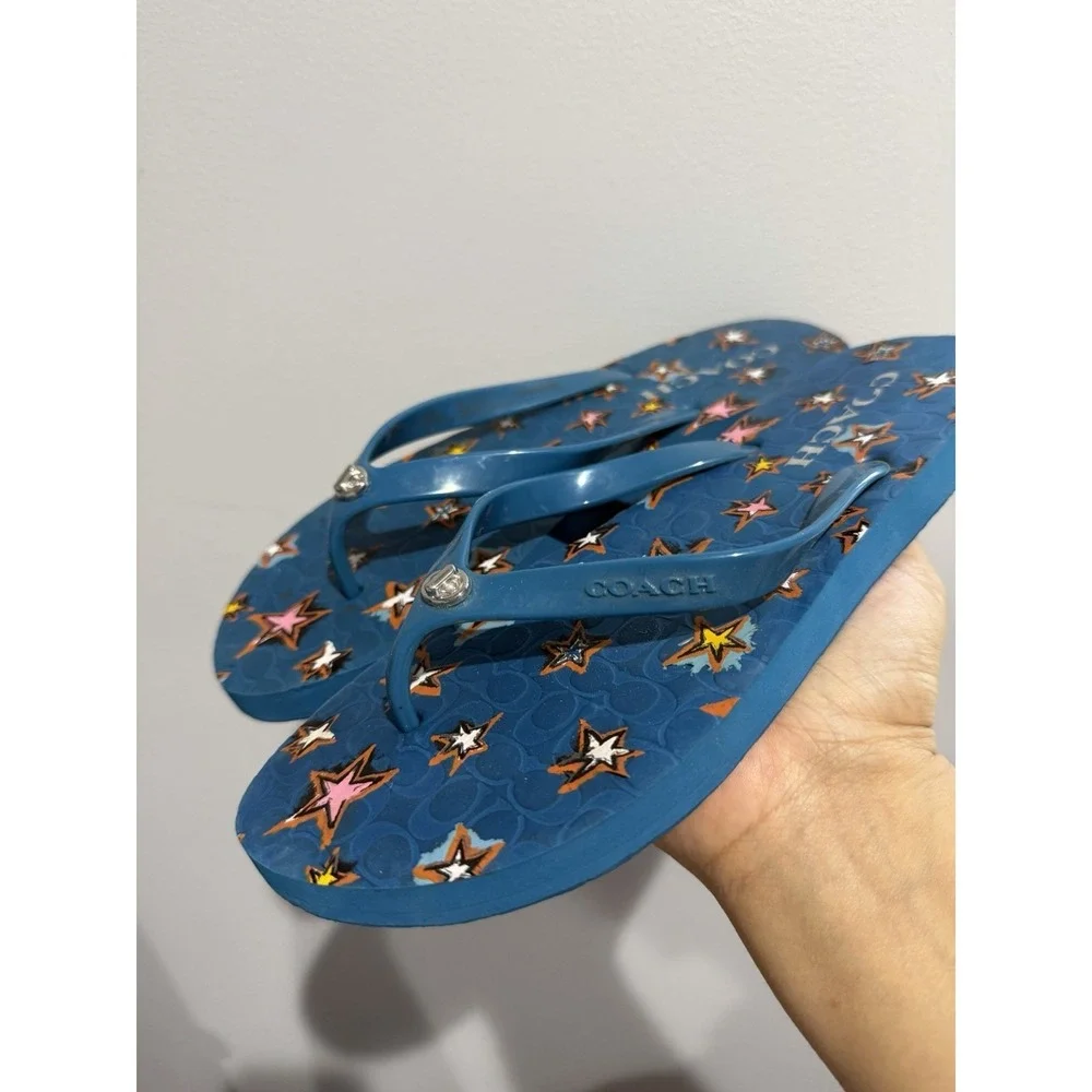 Coach Abbigail Sandals Flip Flops Star Denim Womens Size 8  Blue‎ Z